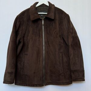 Axcess Claiborne Men Espresso Brown Vegan Suede Full Zip Sherpa Barn Jacket L